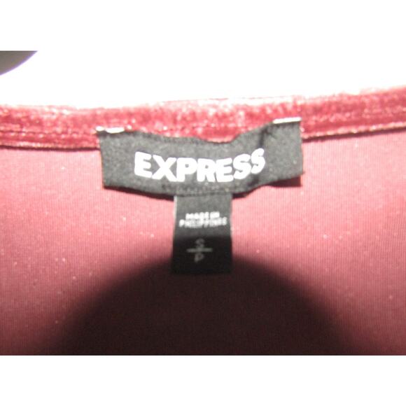 Express Small Women’s Velvet Burgundy Long Sleeve Bodysuit Surplice Top - Picture 3 of 7